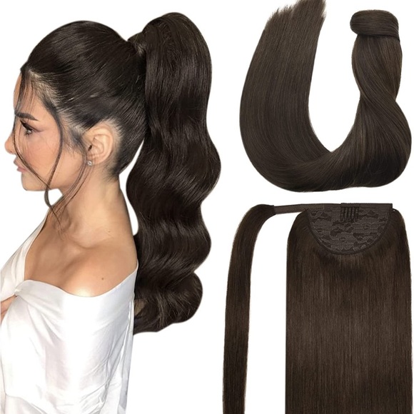 Hair Human Hair Extensions Ponytail Extension Light Dark Brown 22
